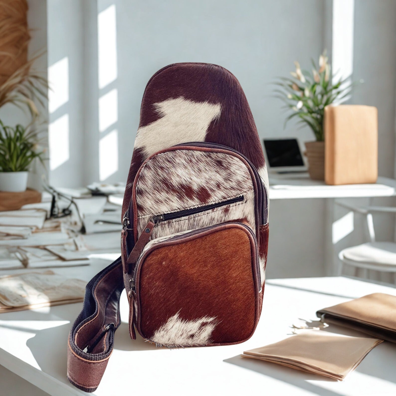 Handmade Genuine Leather Sling bag and Western Cowhide Crossbody bag